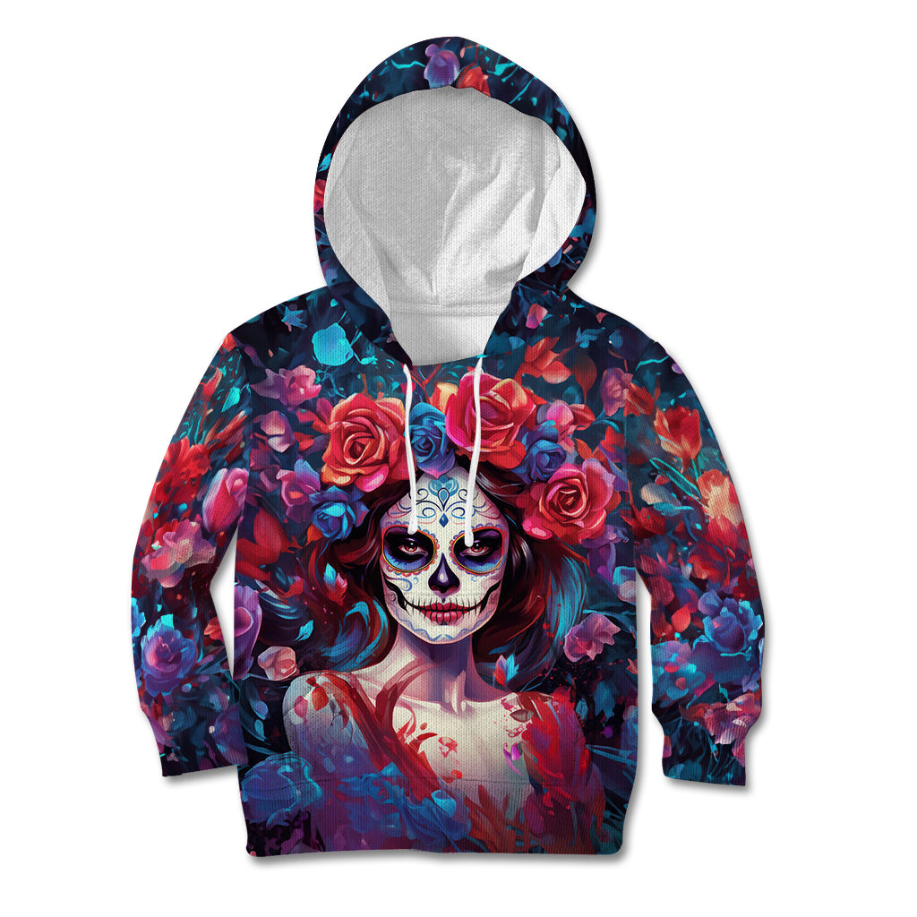 Day of Dead Lady Kid Hoodie Sugar Skull Field Rose Lady - Wonder Print Shop