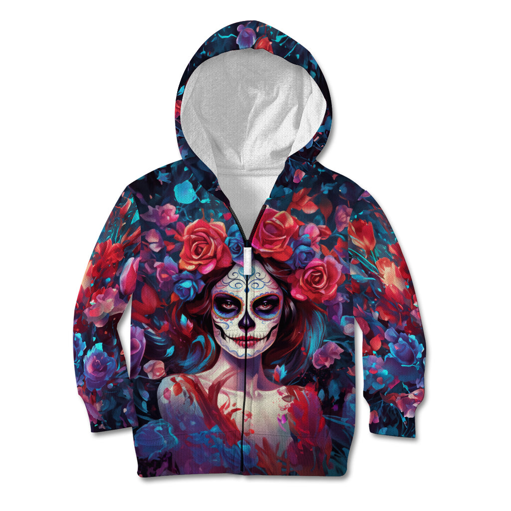 Day of Dead Lady Kid Hoodie Sugar Skull Field Rose Lady - Wonder Print Shop