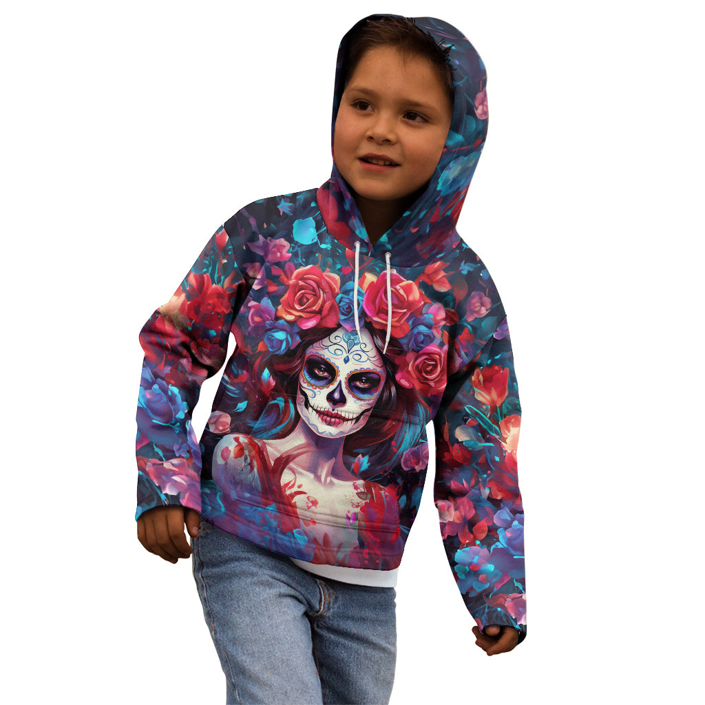 Day of Dead Lady Kid Hoodie Sugar Skull Field Rose Lady - Wonder Print Shop