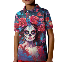 Day of Dead Lady Kid Polo Shirt Sugar Skull Field Rose Lady - Wonder Print Shop