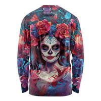 Day of Dead Lady Long Sleeve Shirt Sugar Skull Field Rose Lady - Wonder Print Shop