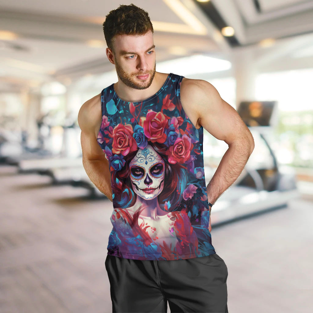 Day of Dead Lady Men Tank Top Sugar Skull Field Rose Lady - Wonder Print Shop
