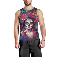 Day of Dead Lady Men Tank Top Sugar Skull Field Rose Lady - Wonder Print Shop
