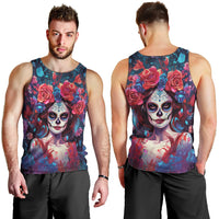 Day of Dead Lady Men Tank Top Sugar Skull Field Rose Lady - Wonder Print Shop
