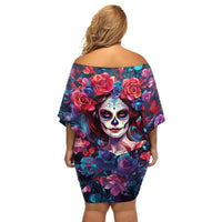 Day of Dead Lady Off Shoulder Short Dress Sugar Skull Field Rose Lady - Wonder Print Shop