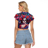 Day of Dead Lady Raglan Cropped T Shirt Sugar Skull Field Rose Lady - Wonder Print Shop