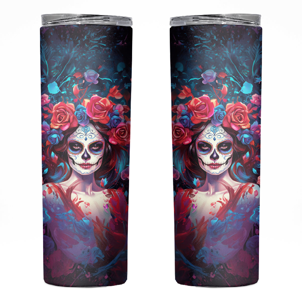 Day of Dead Lady Skinny Tumbler Sugar Skull Field Rose Lady - Wonder Print Shop