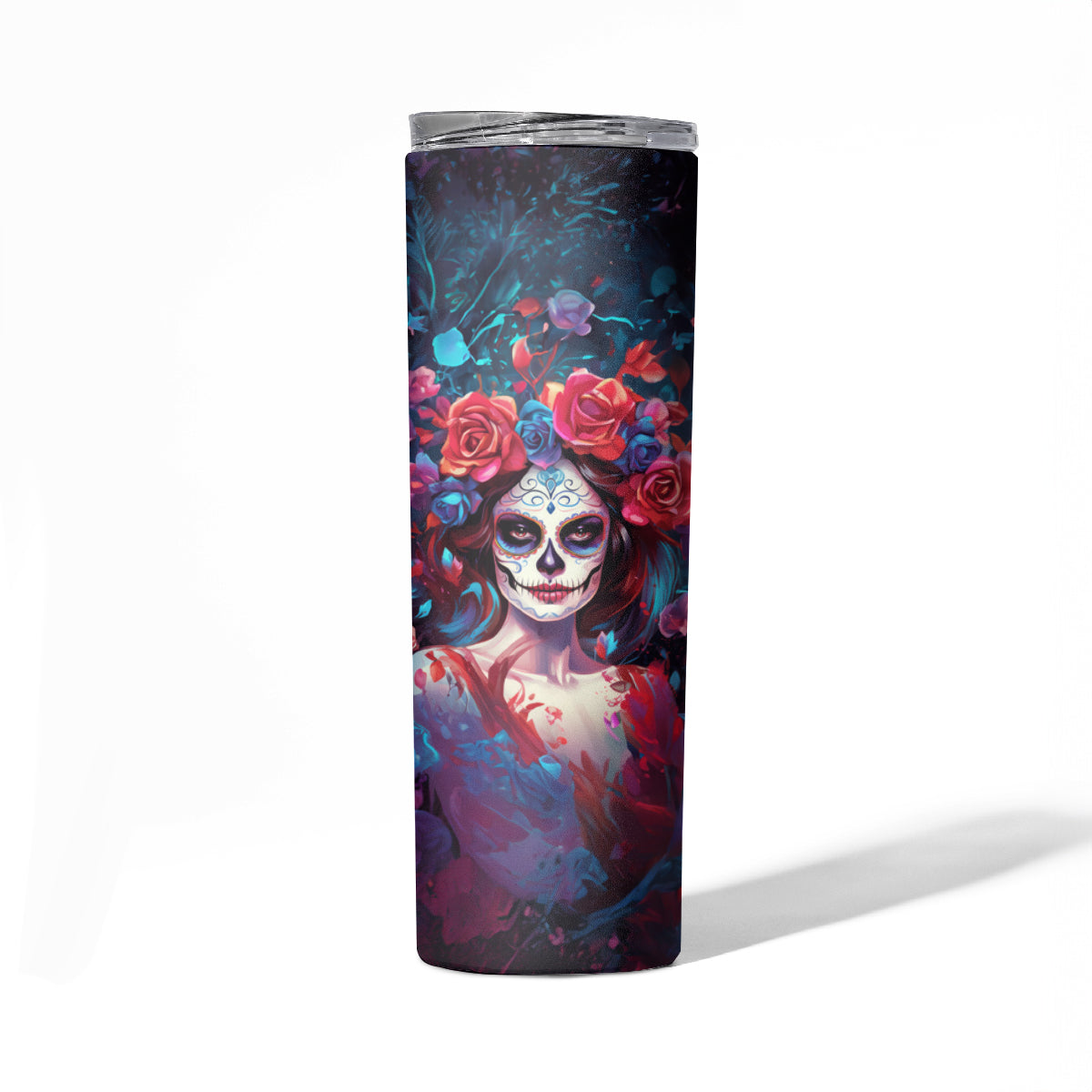 Day of Dead Lady Skinny Tumbler Sugar Skull Field Rose Lady - Wonder Print Shop