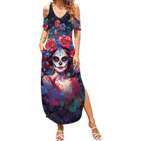 Day of Dead Lady Summer Maxi Dress Sugar Skull Field Rose Lady - Wonder Print Shop