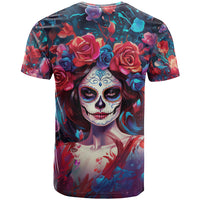 Day of Dead Lady T Shirt Sugar Skull Field Rose Lady - Wonder Print Shop