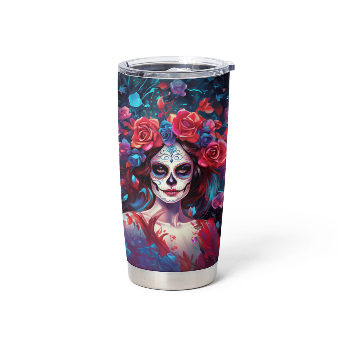Day of Dead Lady Tumbler Cup Sugar Skull Field Rose Lady - Wonder Print Shop
