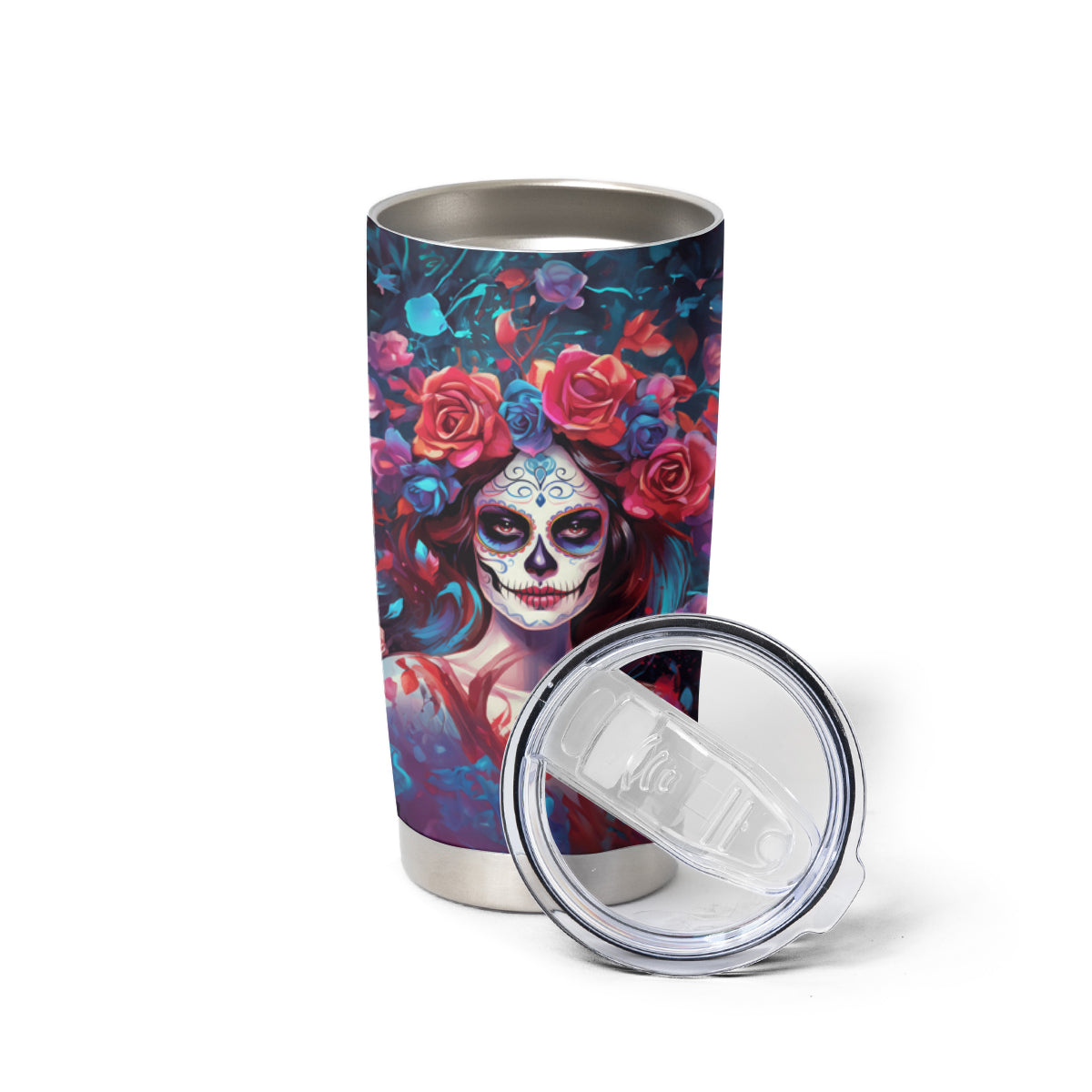 Day of Dead Lady Tumbler Cup Sugar Skull Field Rose Lady - Wonder Print Shop