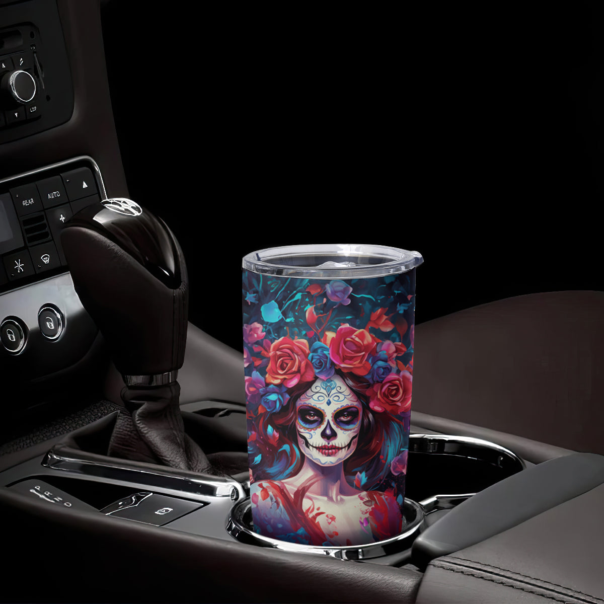 Day of Dead Lady Tumbler Cup Sugar Skull Field Rose Lady - Wonder Print Shop