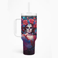 Day of Dead Lady Tumbler With Handle Sugar Skull Field Rose Lady - Wonder Print Shop