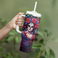 Day of Dead Lady Tumbler With Handle Sugar Skull Field Rose Lady - Wonder Print Shop