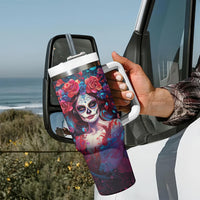 Day of Dead Lady Tumbler With Handle Sugar Skull Field Rose Lady - Wonder Print Shop