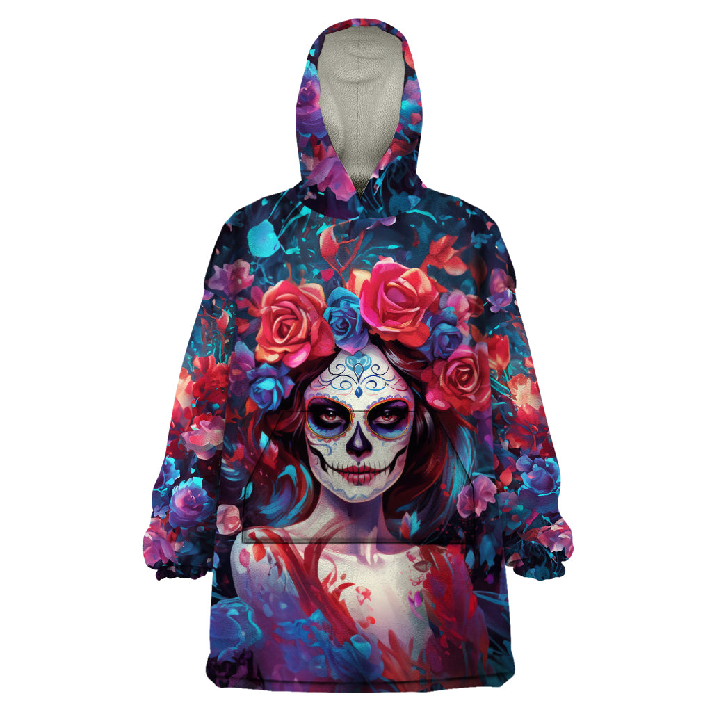 Day of Dead Lady Wearable Blanket Hoodie Sugar Skull Field Rose Lady - Wonder Print Shop