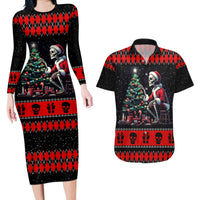 Christmas Skull Couples Matching Long Sleeve Bodycon Dress and Hawaiian Shirt Santa Skull Prepairing For Christmas - Wonder Print Shop