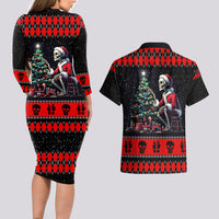 Christmas Skull Couples Matching Long Sleeve Bodycon Dress and Hawaiian Shirt Santa Skull Prepairing For Christmas - Wonder Print Shop