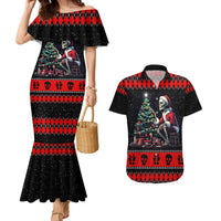 Christmas Skull Couples Matching Mermaid Dress and Hawaiian Shirt Santa Skull Prepairing For Christmas - Wonder Print Shop