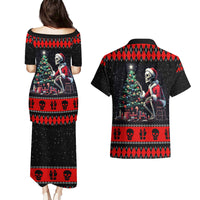 Christmas Skull Couples Matching Puletasi Dress and Hawaiian Shirt Santa Skull Prepairing For Christmas - Wonder Print Shop