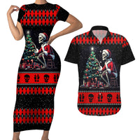 Christmas Skull Couples Matching Short Sleeve Bodycon Dress and Hawaiian Shirt Santa Skull Prepairing For Christmas - Wonder Print Shop