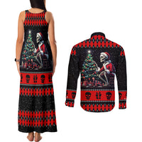 Christmas Skull Couples Matching Tank Maxi Dress and Long Sleeve Button Shirt Santa Skull Prepairing For Christmas - Wonder Print Shop