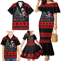 Christmas Skull Family Matching Mermaid Dress and Hawaiian Shirt Santa Skull Prepairing For Christmas - Wonder Print Shop