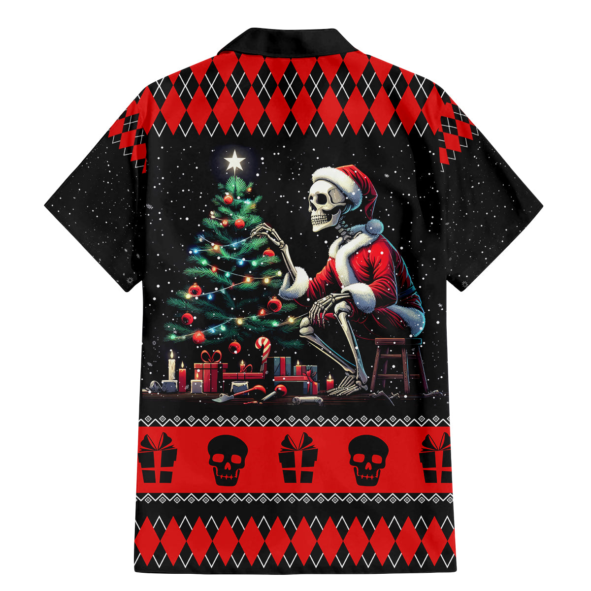 Christmas Skull Family Matching Mermaid Dress and Hawaiian Shirt Santa Skull Prepairing For Christmas - Wonder Print Shop