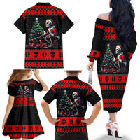Christmas Skull Family Matching Off Shoulder Long Sleeve Dress and Hawaiian Shirt Santa Skull Prepairing For Christmas - Wonder Print Shop