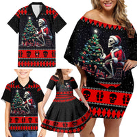 Christmas Skull Family Matching Off Shoulder Short Dress and Hawaiian Shirt Santa Skull Prepairing For Christmas - Wonder Print Shop