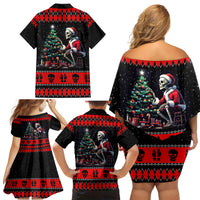 Christmas Skull Family Matching Off Shoulder Short Dress and Hawaiian Shirt Santa Skull Prepairing For Christmas - Wonder Print Shop