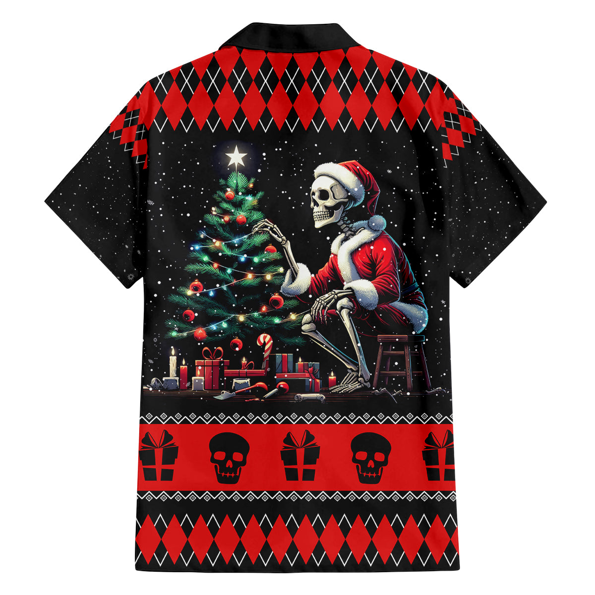 Christmas Skull Family Matching Off Shoulder Short Dress and Hawaiian Shirt Santa Skull Prepairing For Christmas - Wonder Print Shop