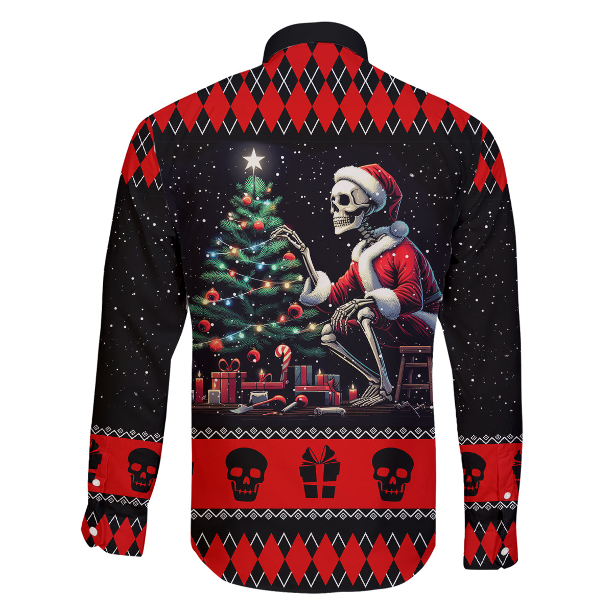 Christmas Skull Family Matching Off Shoulder Short Dress and Hawaiian Shirt Santa Skull Prepairing For Christmas - Wonder Print Shop