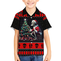 Christmas Skull Family Matching Off Shoulder Short Dress and Hawaiian Shirt Santa Skull Prepairing For Christmas - Wonder Print Shop