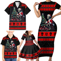 Christmas Skull Family Matching Short Sleeve Bodycon Dress and Hawaiian Shirt Santa Skull Prepairing For Christmas - Wonder Print Shop