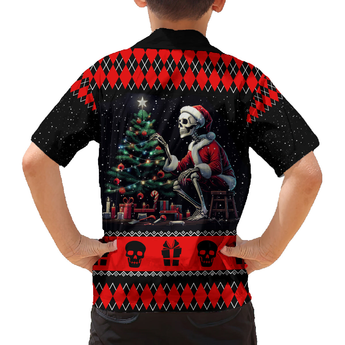 Christmas Skull Family Matching Tank Maxi Dress and Hawaiian Shirt Santa Skull Prepairing For Christmas - Wonder Print Shop