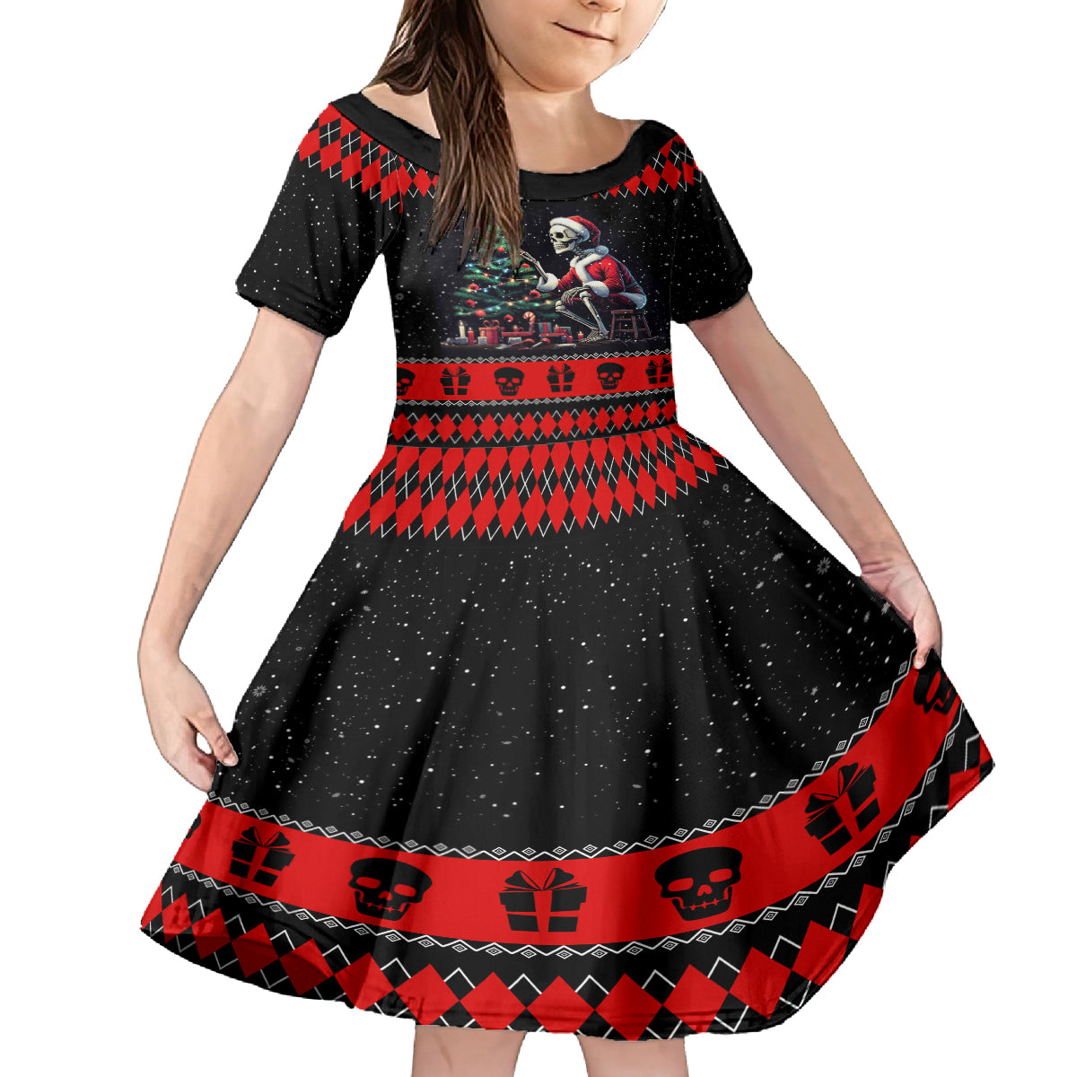 Christmas Skull Family Matching Tank Maxi Dress and Hawaiian Shirt Santa Skull Prepairing For Christmas - Wonder Print Shop