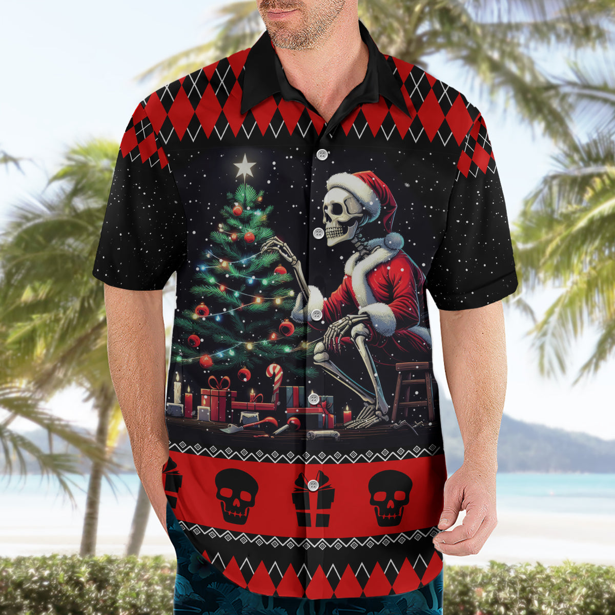 Christmas Skull Hawaiian Shirt Santa Skull Prepairing For Christmas - Wonder Print Shop