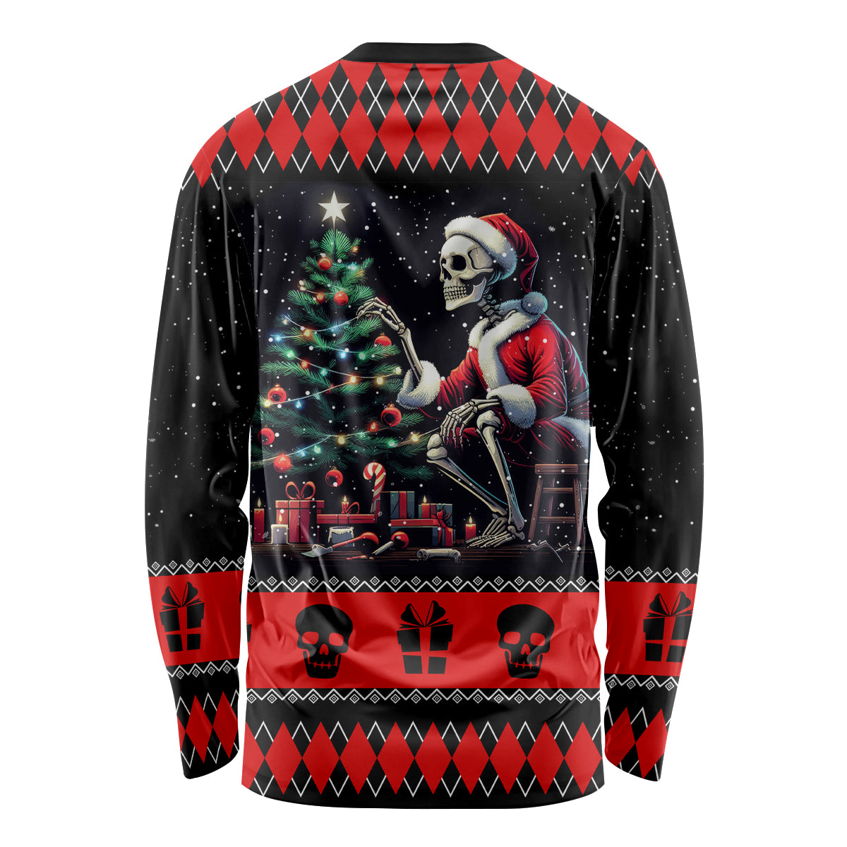 Christmas Skull Long Sleeve Shirt Santa Skull Prepairing For Christmas - Wonder Print Shop