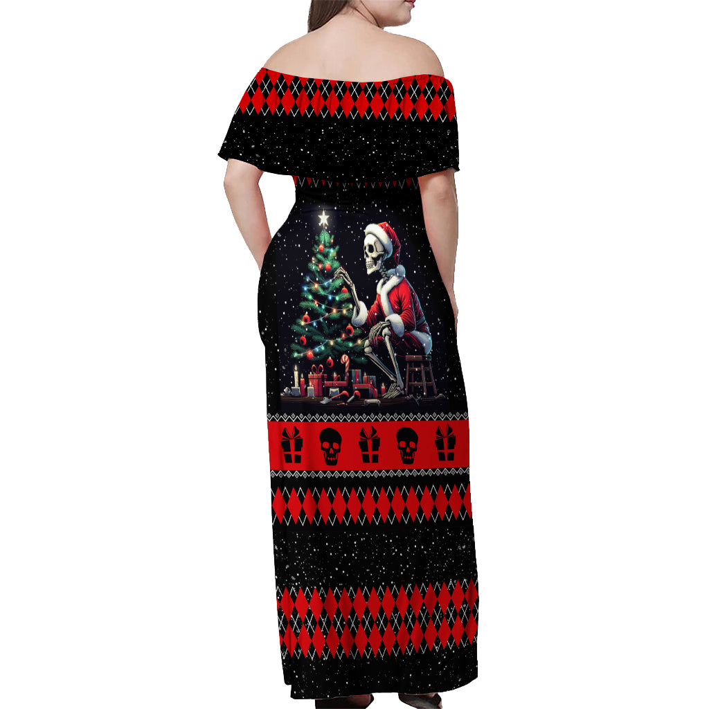 Christmas Skull Off Shoulder Maxi Dress Santa Skull Prepairing For Christmas - Wonder Print Shop