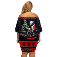 Christmas Skull Off Shoulder Short Dress Santa Skull Prepairing For Christmas - Wonder Print Shop