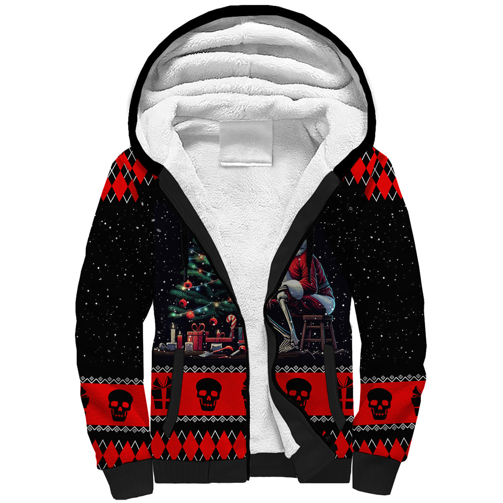 Christmas Skull Sherpa Hoodie Santa Skull Prepairing For Christmas - Wonder Print Shop
