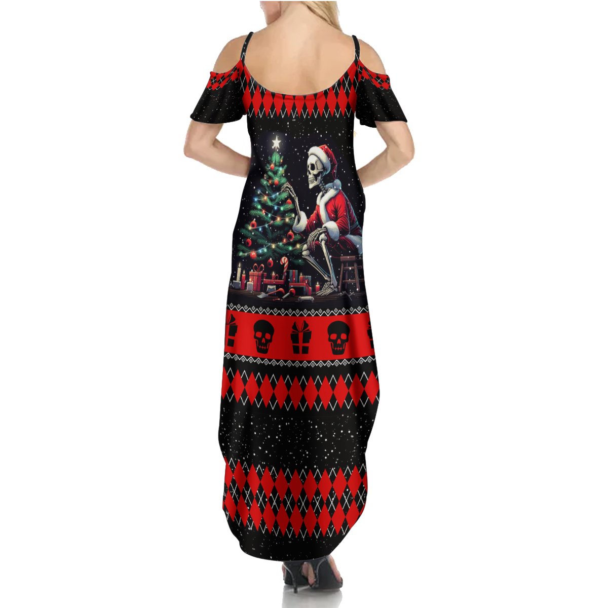 Christmas Skull Summer Maxi Dress Santa Skull Prepairing For Christmas - Wonder Print Shop
