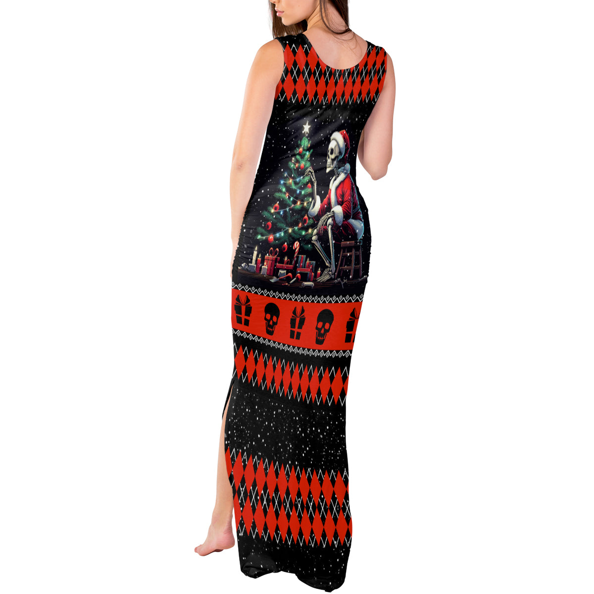 Christmas Skull Tank Maxi Dress Santa Skull Prepairing For Christmas - Wonder Print Shop