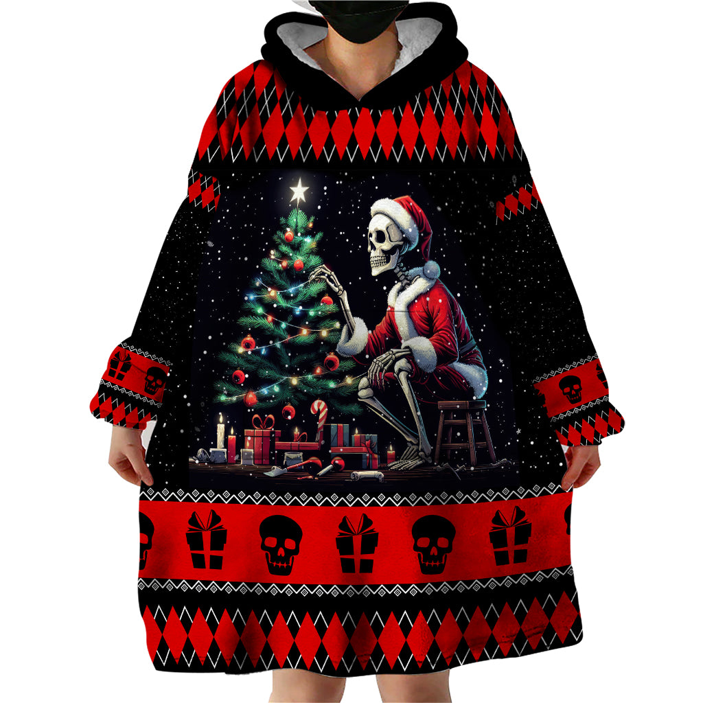Christmas Skull Wearable Blanket Hoodie Santa Skull Prepairing For Christmas - Wonder Print Shop
