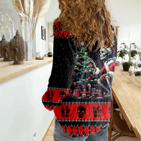 Christmas Skull Women Casual Shirt Santa Skull Prepairing For Christmas - Wonder Print Shop