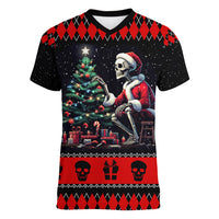 Christmas Skull Women V Neck T Shirt Santa Skull Prepairing For Christmas - Wonder Print Shop