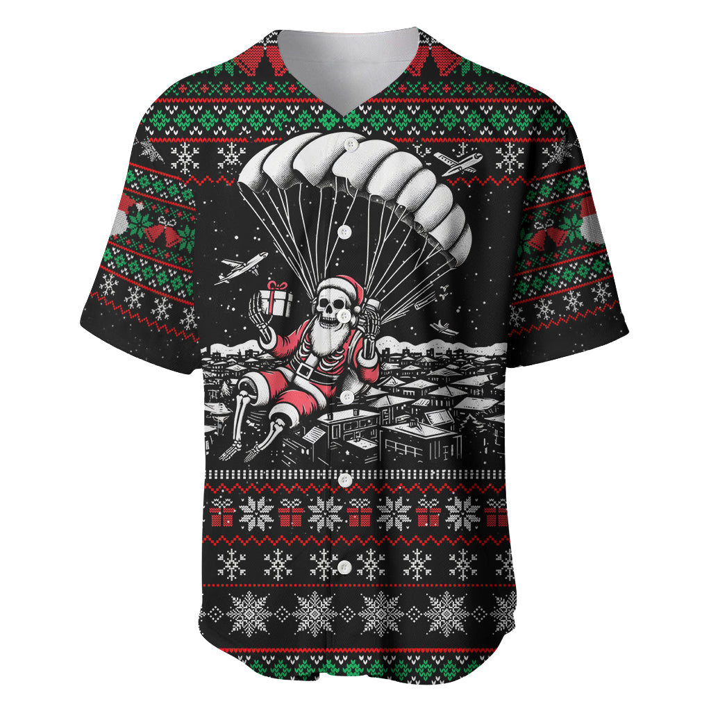 Christmas Skull Baseball Jersey Santa Skull Jumps In Parachute - Wonder Print Shop