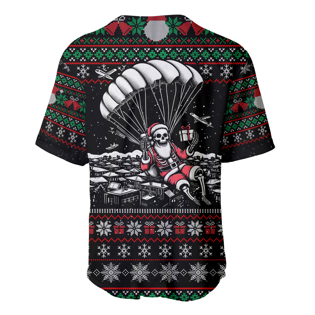 Christmas Skull Baseball Jersey Santa Skull Jumps In Parachute - Wonder Print Shop